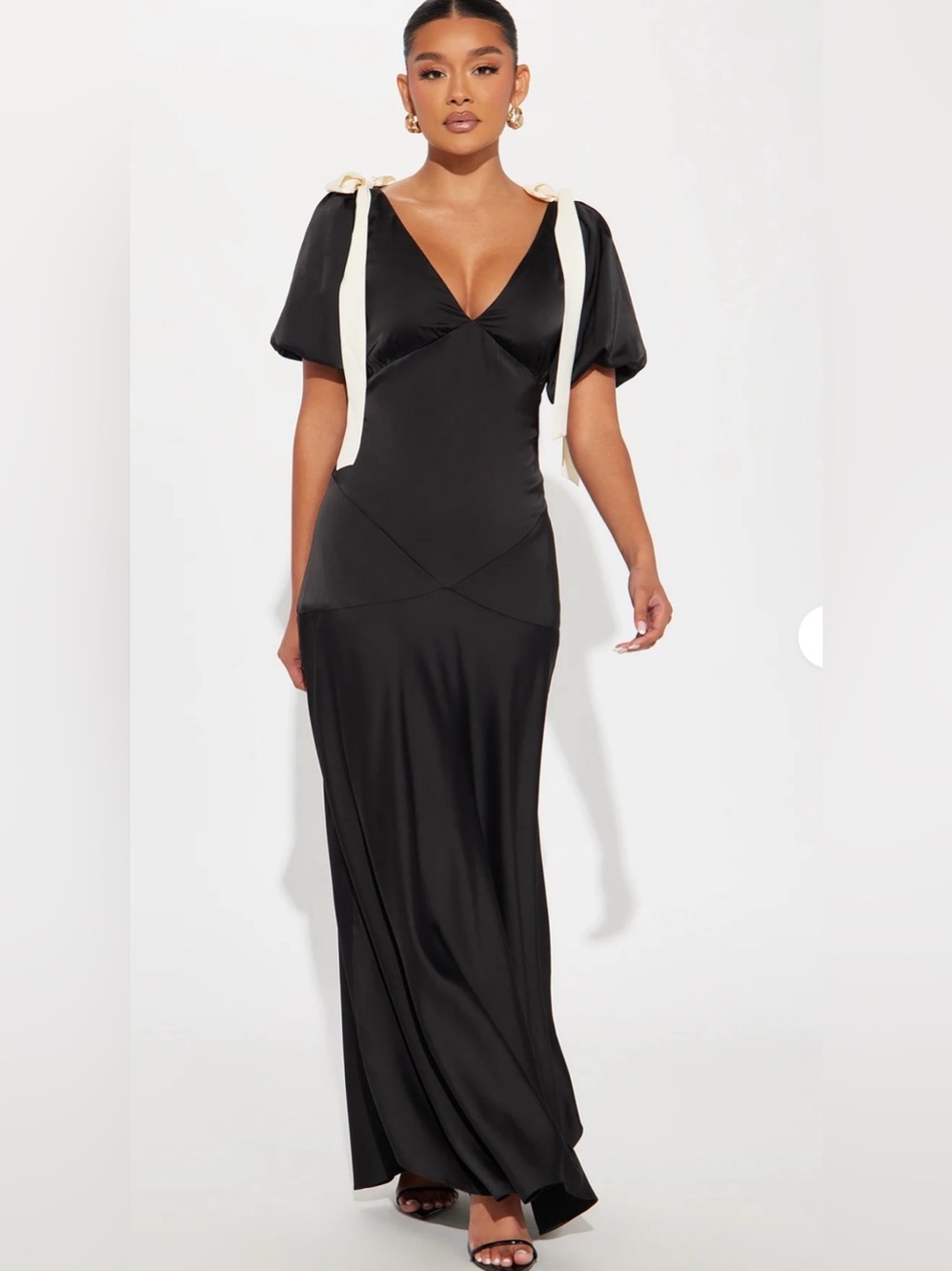 Fashion Nova Black Maxi Dress with Cream Shoulder Ties